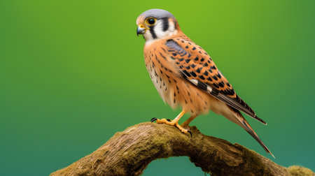 Standing male American kestrel or falcon (Falco sparverius) with a green background. Generative AIの素材
