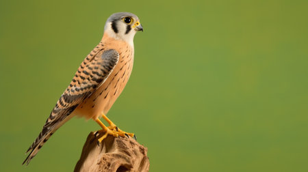 Standing male American kestrel or falcon (Falco sparverius) with a green background. Generative AIの素材
