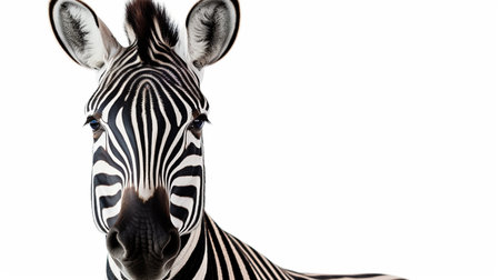 Zebra close up portrait. Zebra animal isolated on a white backgroundの素材