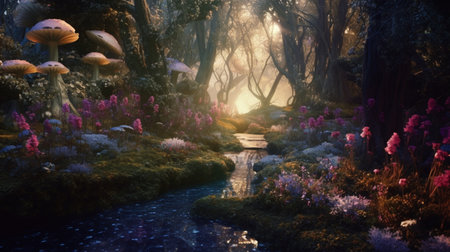 Abstract and magical image of Firefly flying in the night forestの素材