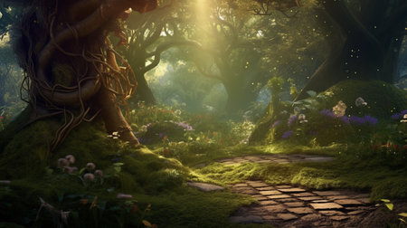 Abstract and magical image of Firefly flying in the night forestの素材