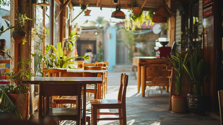 Boho cozy outdoor cafe interior designの素材