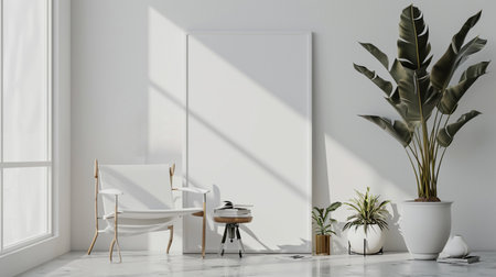 Frame mockup in scandinavian interior. Interior mockup. Empty poster mockup with chairの素材