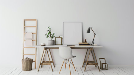 Design scandinavian interior of home office space with stylish chair, wooden deskの素材