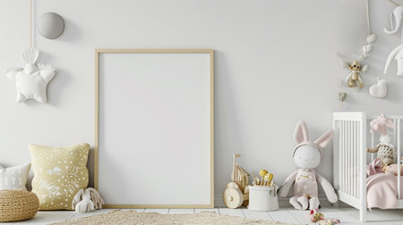 Mock up frame in white cozy children room interior background, Scandinavian styleの素材