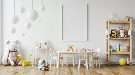 Mock up poster in the children's bedroom in pastel colorsの素材