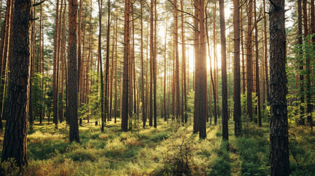 Forest in British Columbia with moody lights and colorsの素材