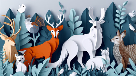 Paper cut animal in flat modern scandinavian styleの素材