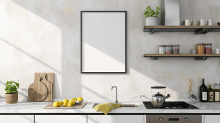 mock up poster frame in kitchen. Mock up poster frame in kitchen interior, Farmhouse styleの素材