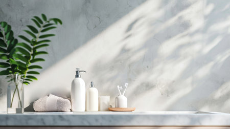 Cosmetic product display bathroom interior background . Generative AIの素材