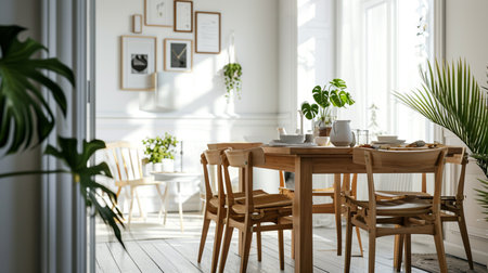 Scandinavian Domestic Dining Room Interior. 3d Rendering. Generative AIの素材
