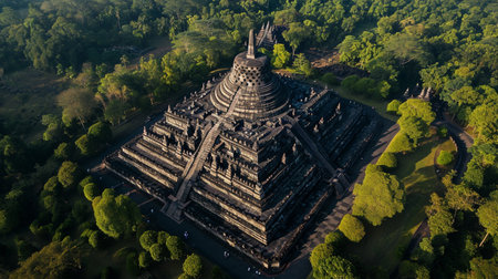 Aerial view of Borobudur Temple, Java, Indonesia. Generative AIの素材
