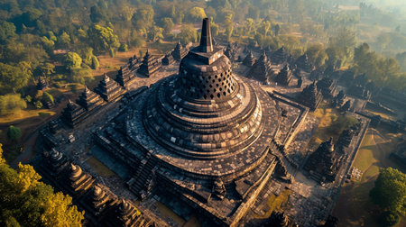 Aerial view of Borobudur Temple, Java, Indonesia. Generative AIの素材