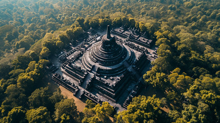 Aerial view of Borobudur Temple, Java, Indonesia. Generative AIの素材