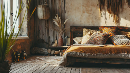 Rustic home design with ethnic decoration and interior. Generative AIの素材