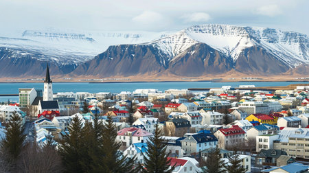 Reykjavik the capital city of Iceland. Generative AIの素材