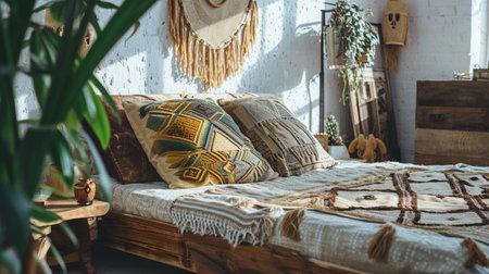 Rustic home design with ethnic decoration and interior. Generative AIの素材