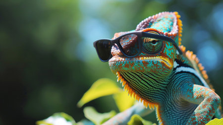 cool chameleon wearing sunglasses. veiled chameleon, Chamaeleo calyptratusの素材