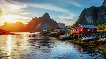 Village called A in Lofoten islands, Norwayの素材