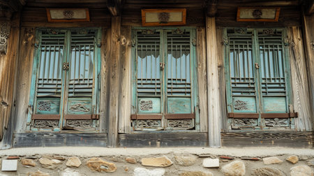 Traditional Korean window frame old background woodの素材