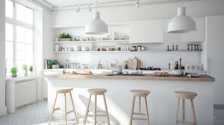 Modern kitchen in recently completed vacant new homeの素材