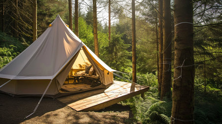 vintage glamping tent romantic forestの素材