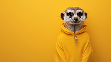 Meerkat vibrant bright fashionable outfit isolated on solid background advertisementの素材