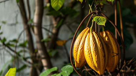 Cocoa fruit hanging on the treeの素材