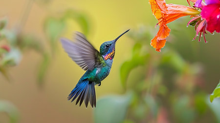 Broad billed hummingbird feeding on a thistleの素材