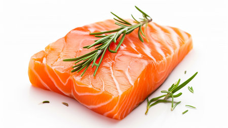 smoked salmon slices and dill on white backgroundの素材