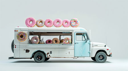 Set of street food trucks isolated on white backgroundの素材