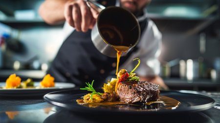 food elegant expensive dish plate dark black gourmet dinner chefの素材