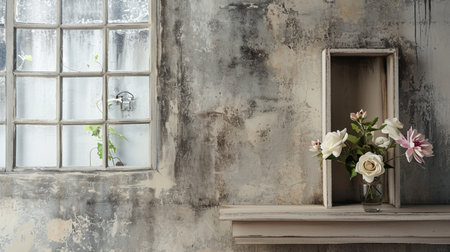 cottage vintage decoration with cement wall for retro style backgroundの素材