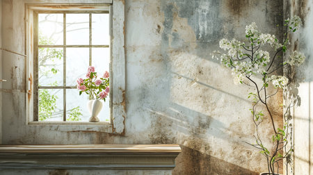 cottage vintage decoration with cement wall for retro style backgroundの素材