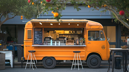 food truck side view menu coffee white chairの素材