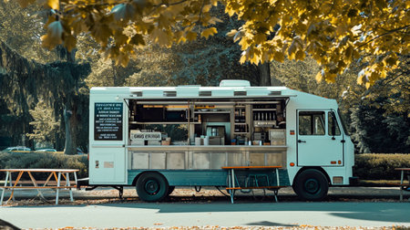 food truck side view menu coffee white chairの素材