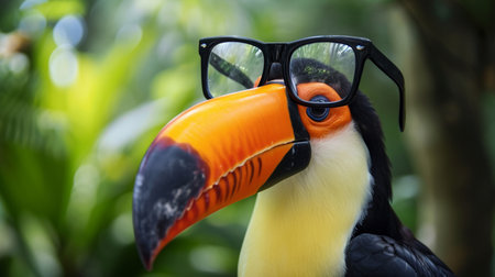cute Toucan, closeup with glasses. A skull of the bird called a toucanの素材