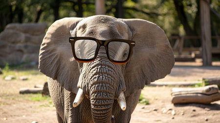 elephant with glasses. elephant wear sunglasses. Elephant headの素材