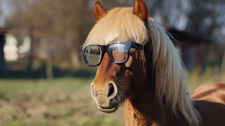Horse with long mane with glassesの素材