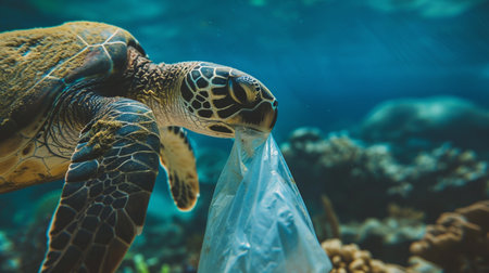 Plastic Pollution In Ocean, Turtle Eat Plastic Bagの素材