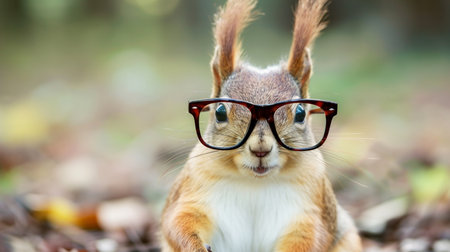 cute funny squirrel closeup with glassesの素材