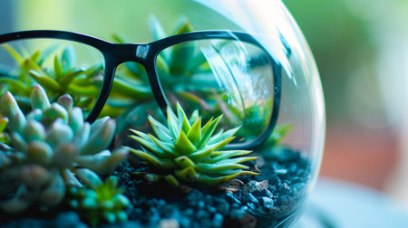 cute terrarium closeup with glassesの素材