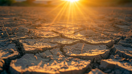 global warming. Dried lake and river on summer, Water crisis and Climate change or drought conceptの素材