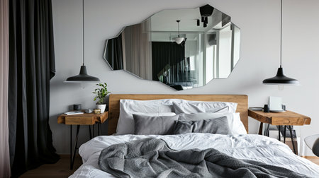 Modern, irregular shaped mirror above simpleの素材