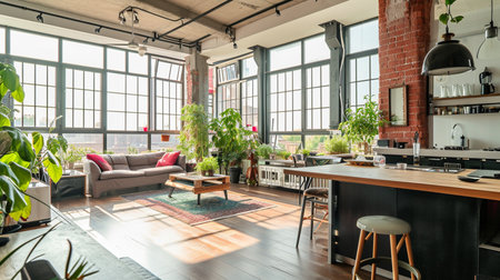 bright and stylish open plan apartment with kitchenの素材