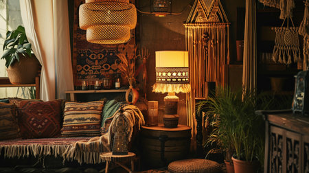 Ethnic interior backgroud Boho, Rustic, Electric Lamp, Decoration, Home Decorの素材