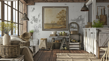 Home interior background, cozy room in farmhouse styleの素材