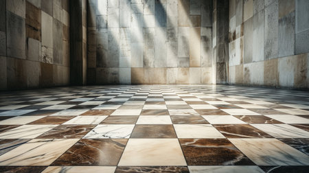 Grunge empty interior with checkered marble floorの素材