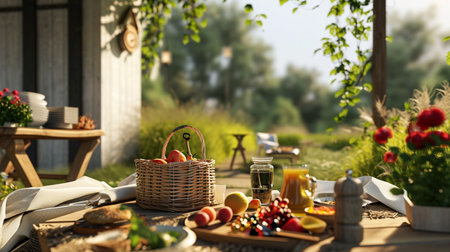 picnic in a home interior Camping trailer. Traveling conceptの素材