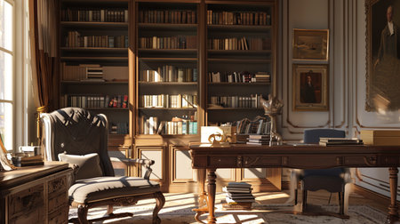 Study room, eclectic interior Simple desk to study in bright roomの素材